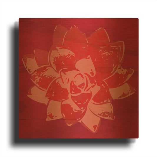 'Boho Succulent Red' By Linda Woods Gold Metal Wall Art