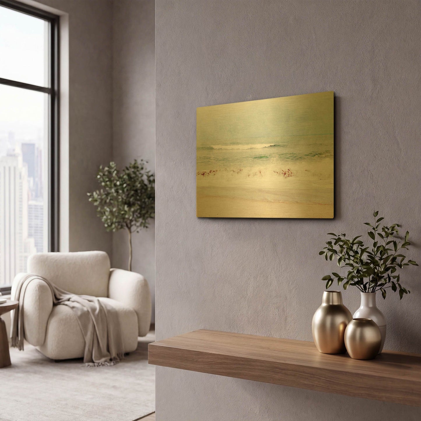 'Pastel Waves Landscape' By Linda Woods Gold Metal Wall Art