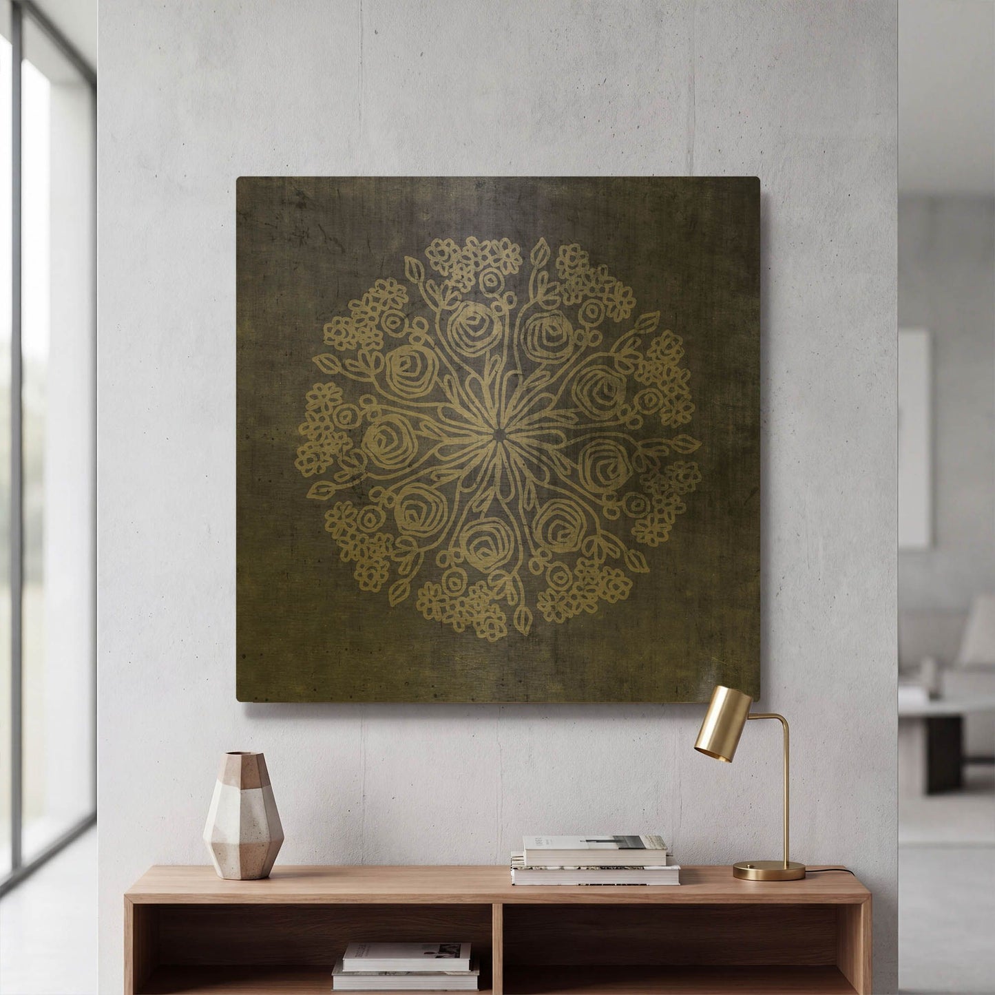 'Indigo Mandala 2' By Linda Woods Gold Metal Wall Art