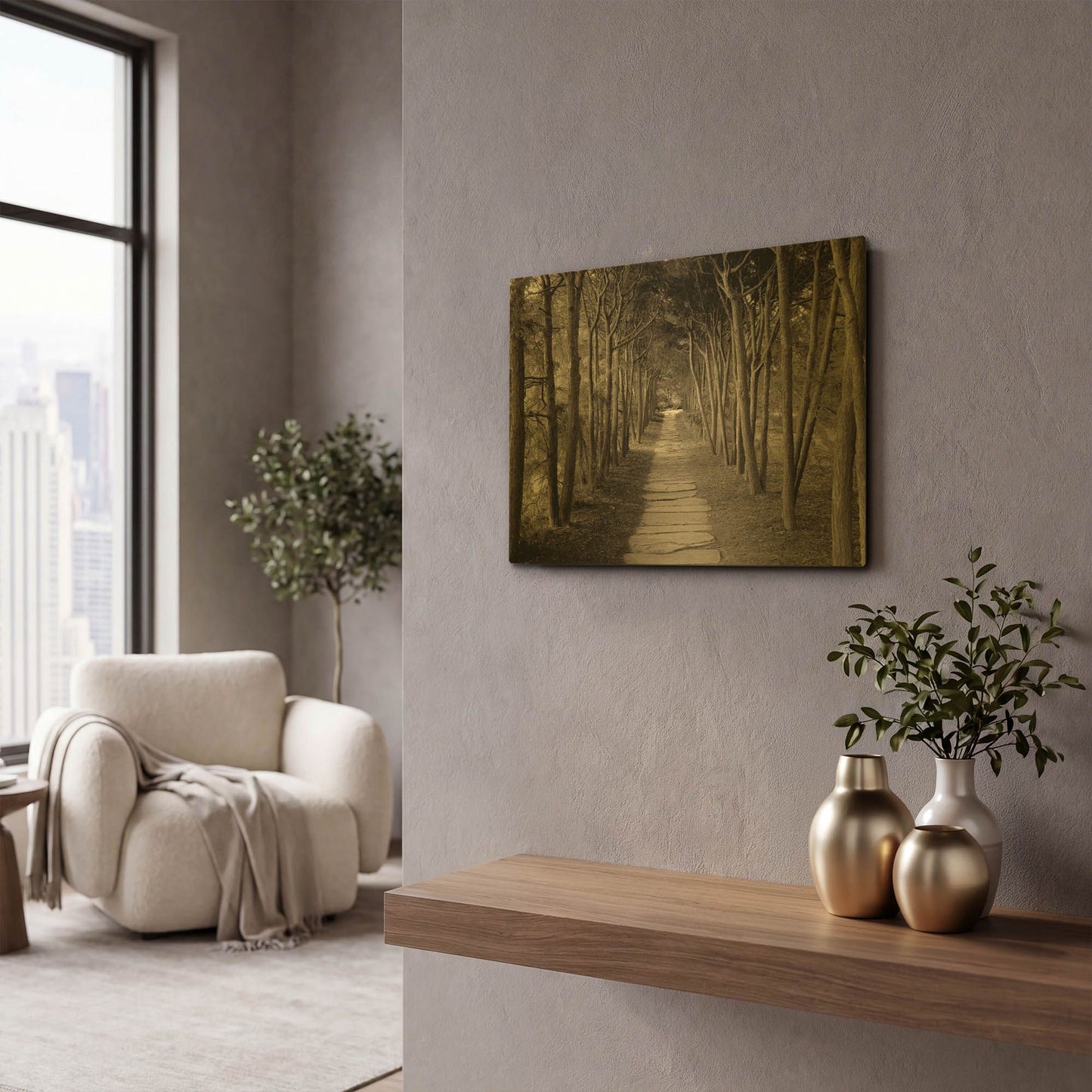 'Banc de Jardin 75' By Alan Blaustein Gold Metal Wall Art