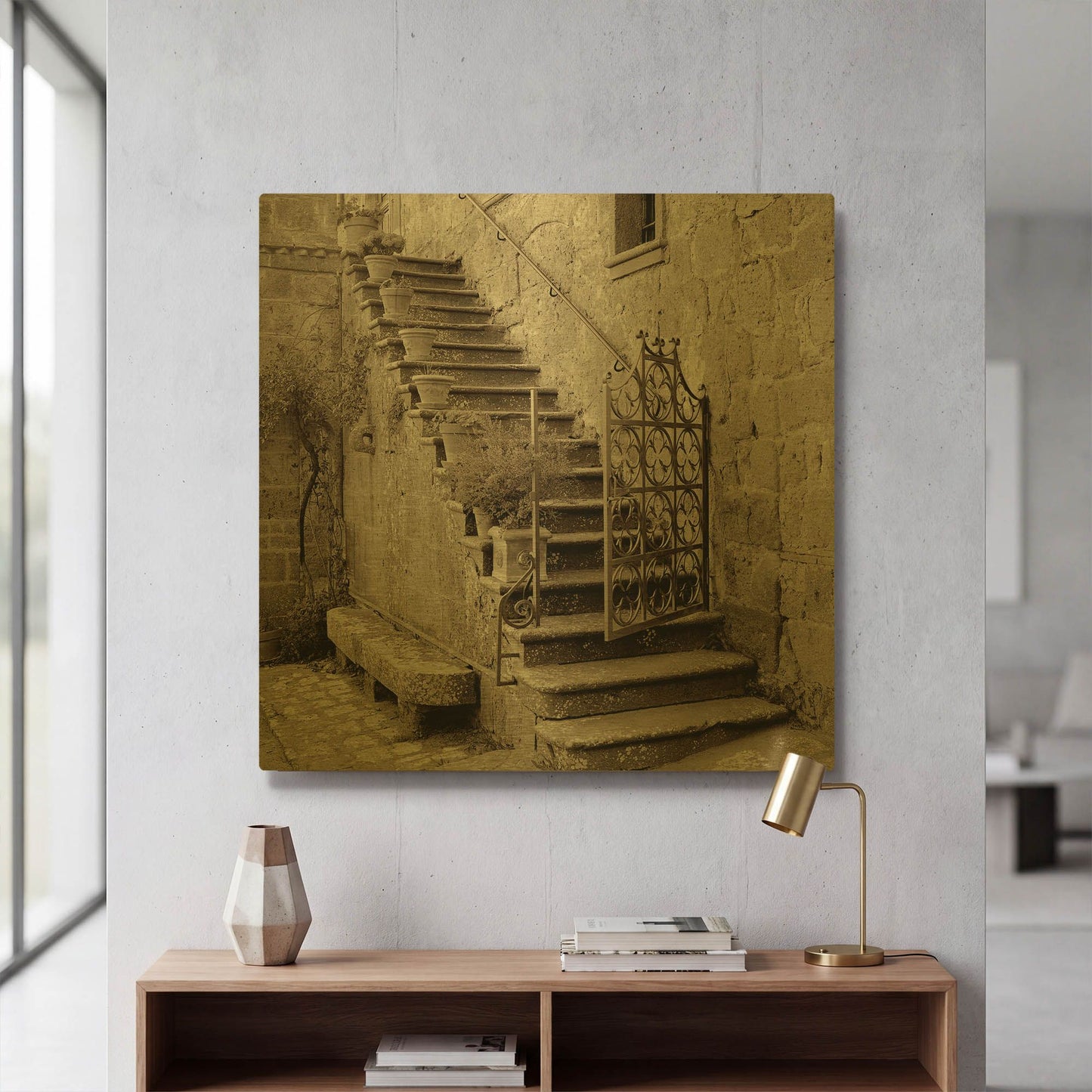 'Umbria Scala 1' By Alan Blaustein Gold Metal Wall Art