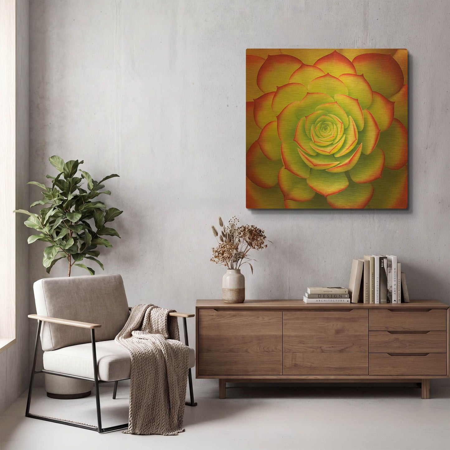 'Fiery Succulent' By Jan Bell Gold Metal Wall Art
