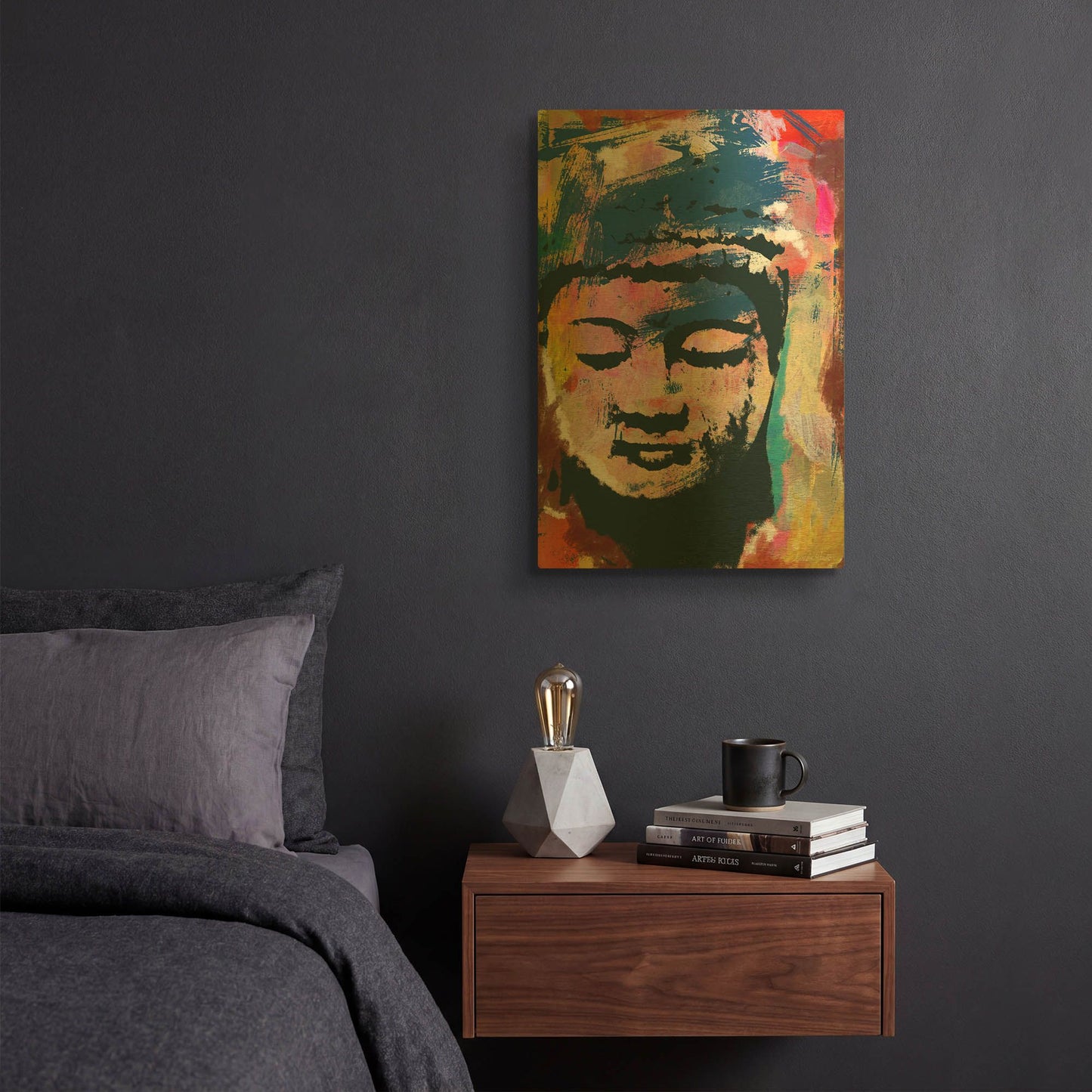 'Painted Buddha' By Linda Woods Gold Metal Wall Art