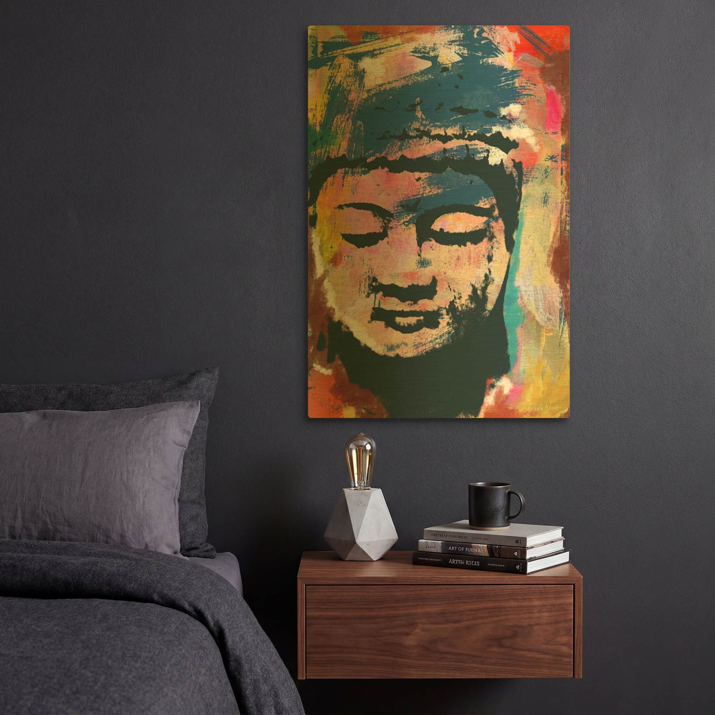 'Painted Buddha' By Linda Woods Gold Metal Wall Art