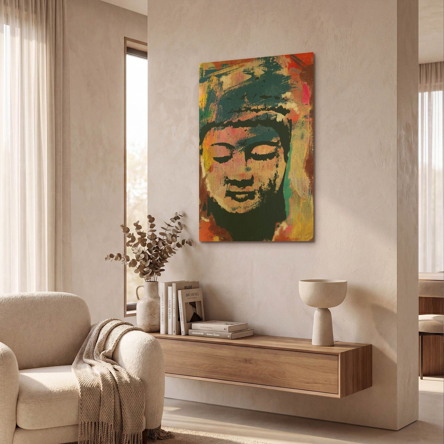 'Painted Buddha' By Linda Woods Gold Metal Wall Art