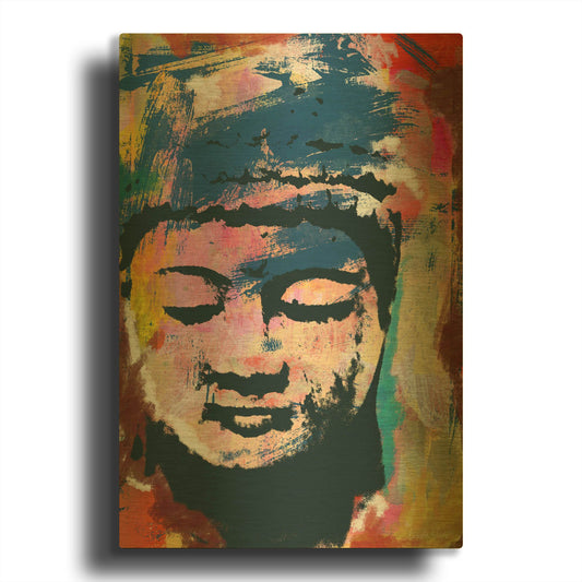 'Painted Buddha' By Linda Woods Gold Metal Wall Art