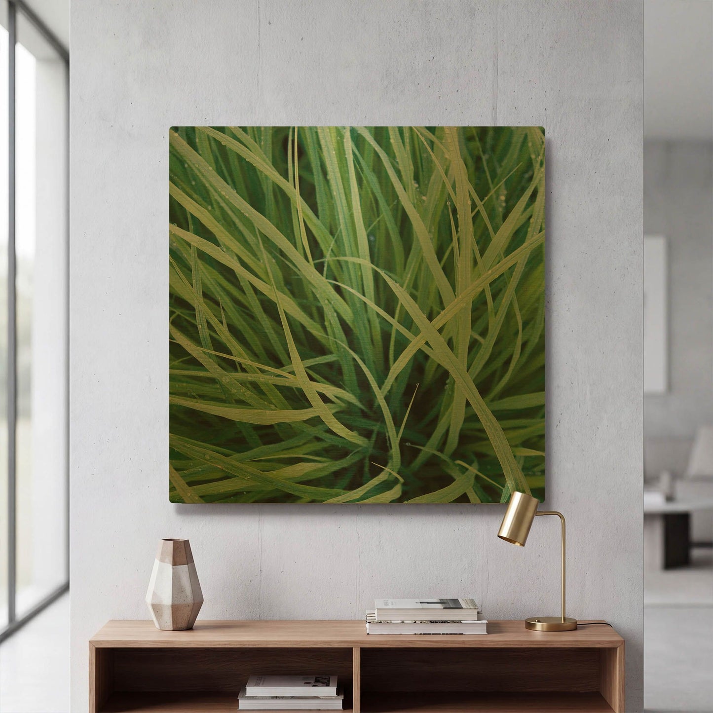 'Grass with Morning Dew' By Jan Bell Gold Metal Wall Art