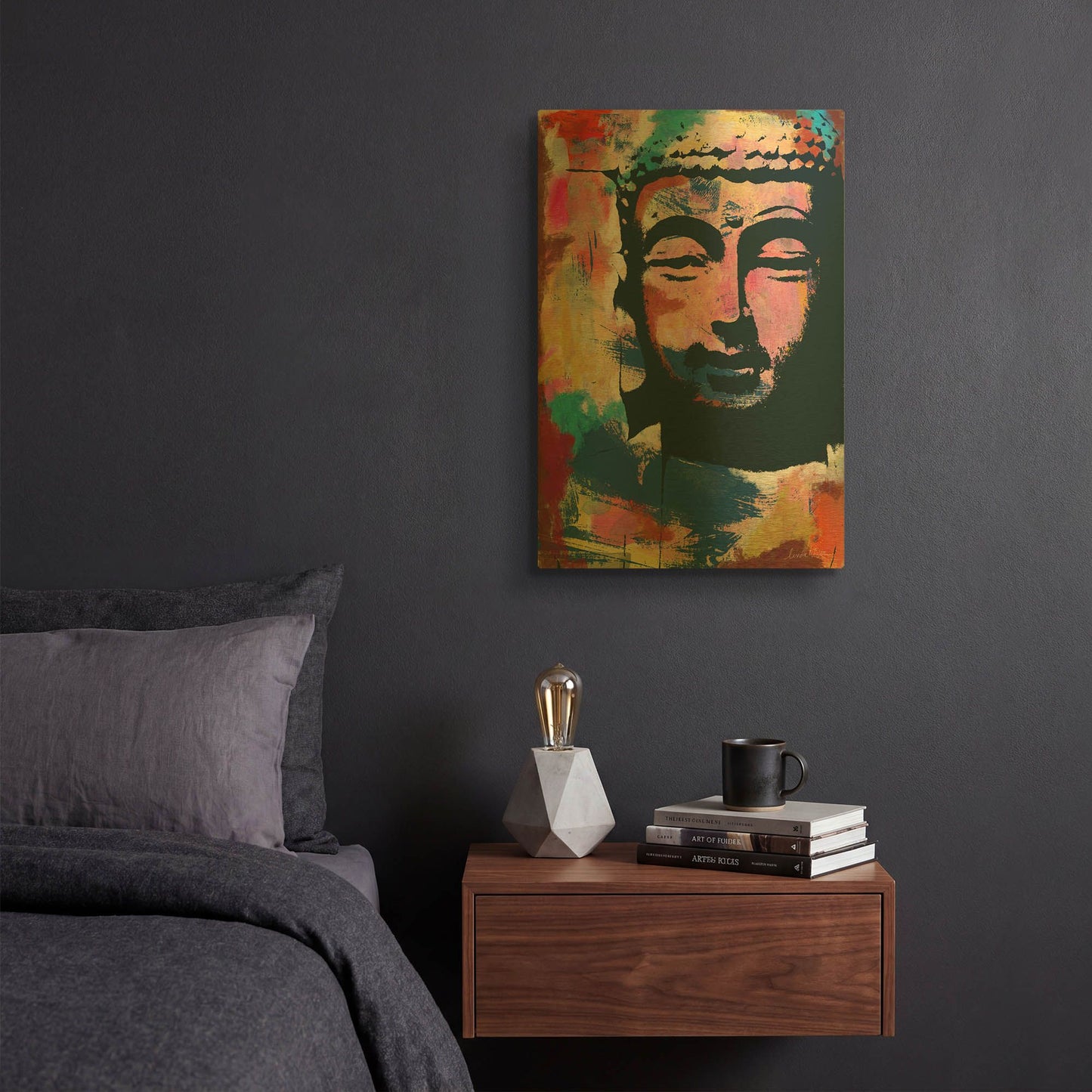 'Painted Buddha II' By Linda Woods Gold Metal Wall Art