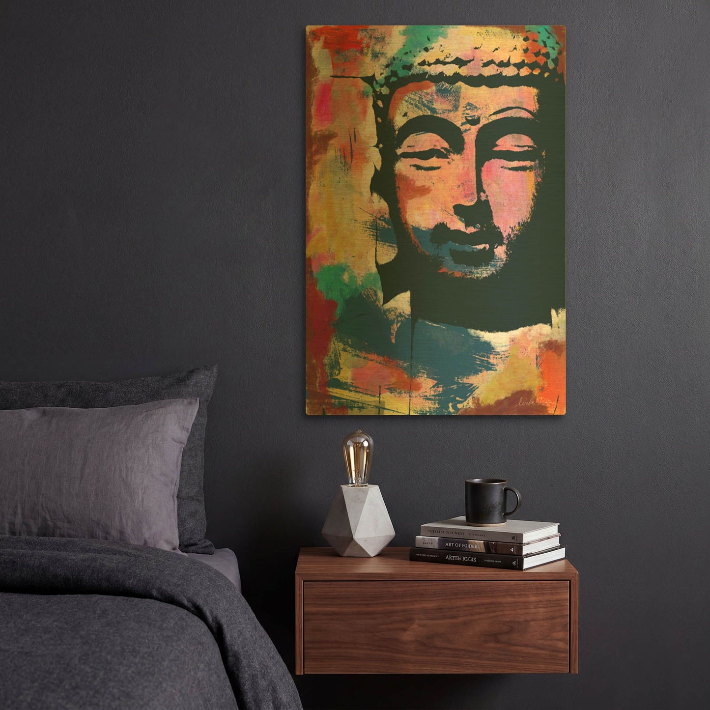 'Painted Buddha II' By Linda Woods Gold Metal Wall Art