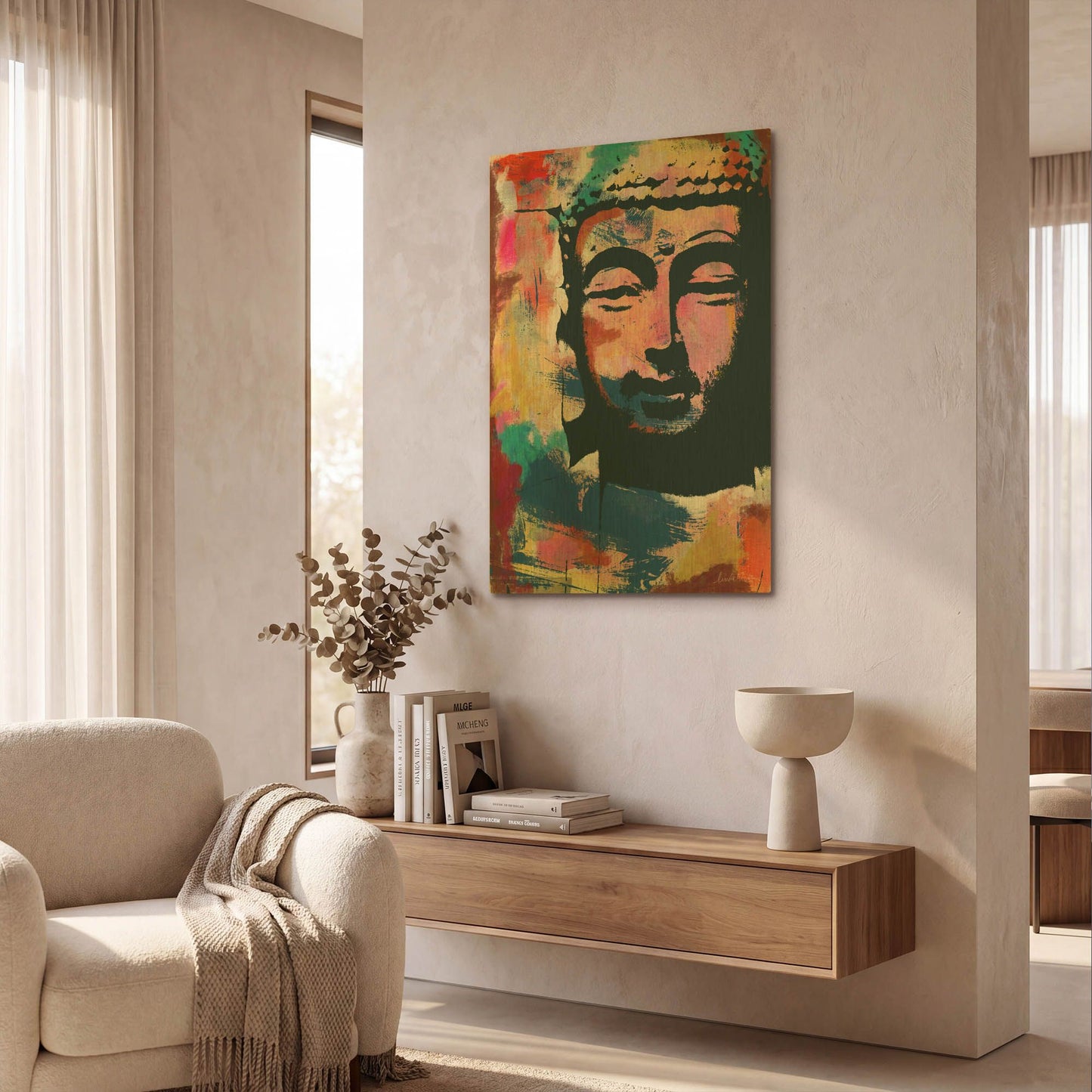 'Painted Buddha II' By Linda Woods Gold Metal Wall Art