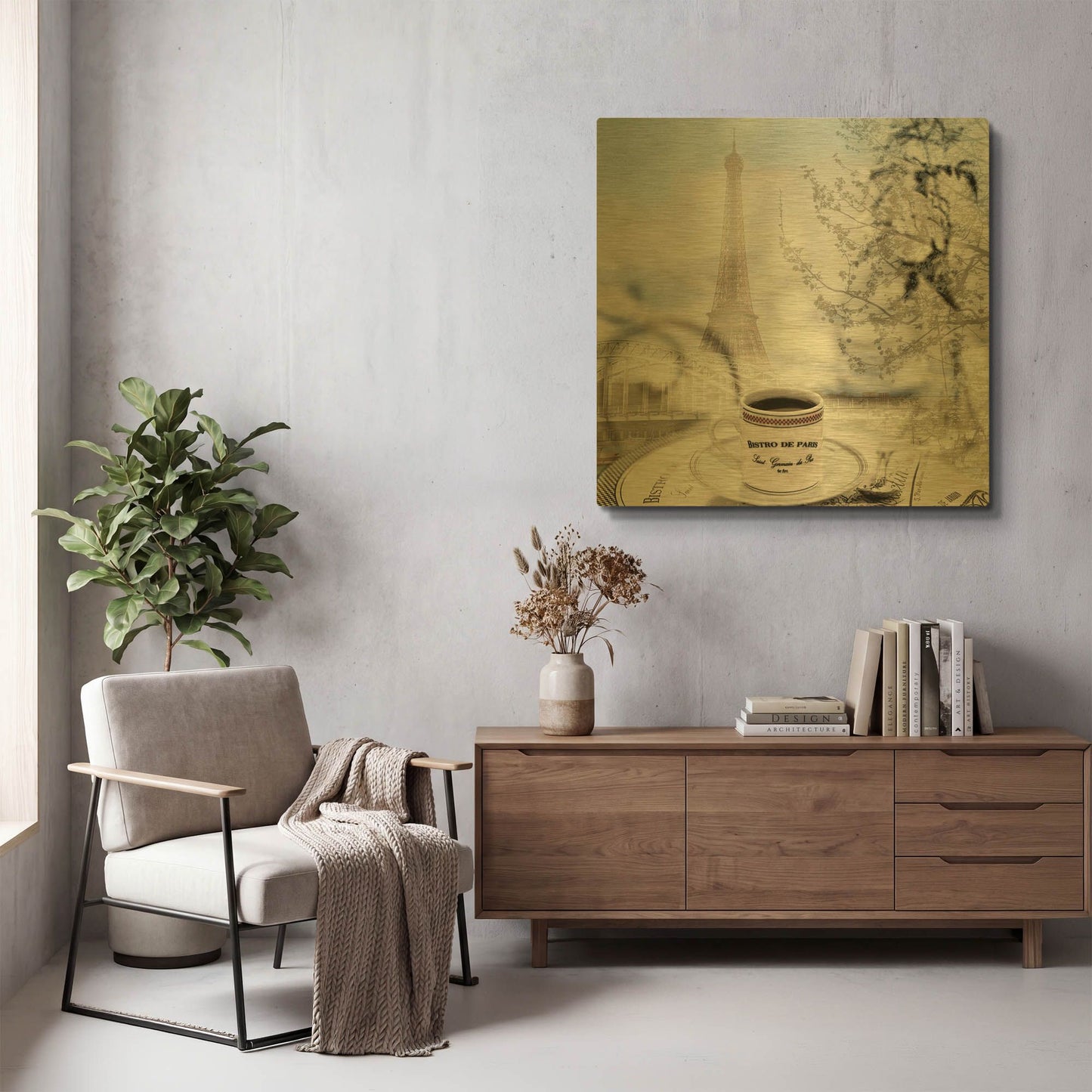 'Bistro de Paris 1' By Alan Blaustein Gold Metal Wall Art