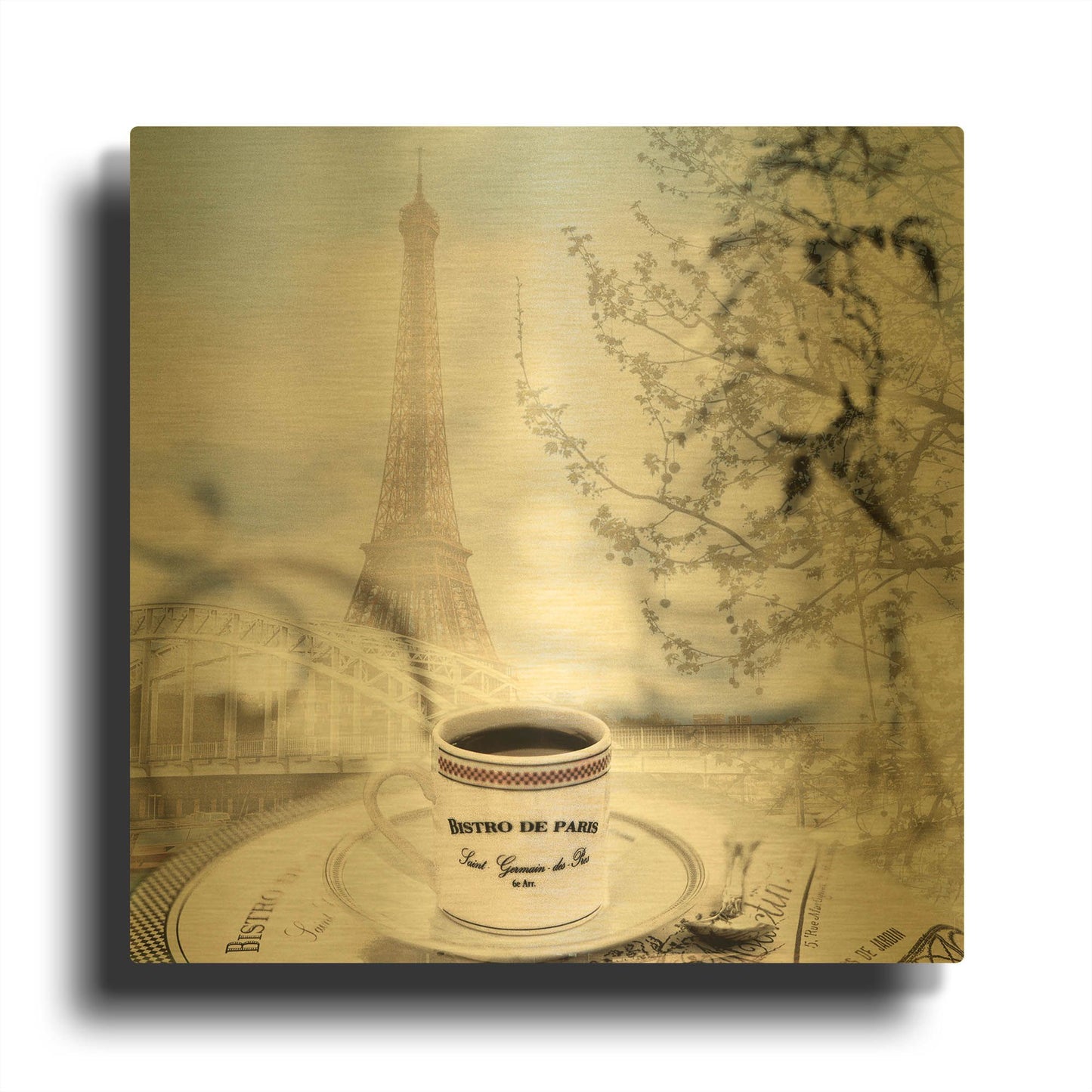 'Bistro de Paris 1' By Alan Blaustein Gold Metal Wall Art