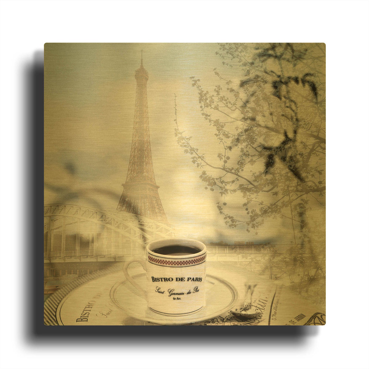 'Bistro de Paris 1' By Alan Blaustein Gold Metal Wall Art