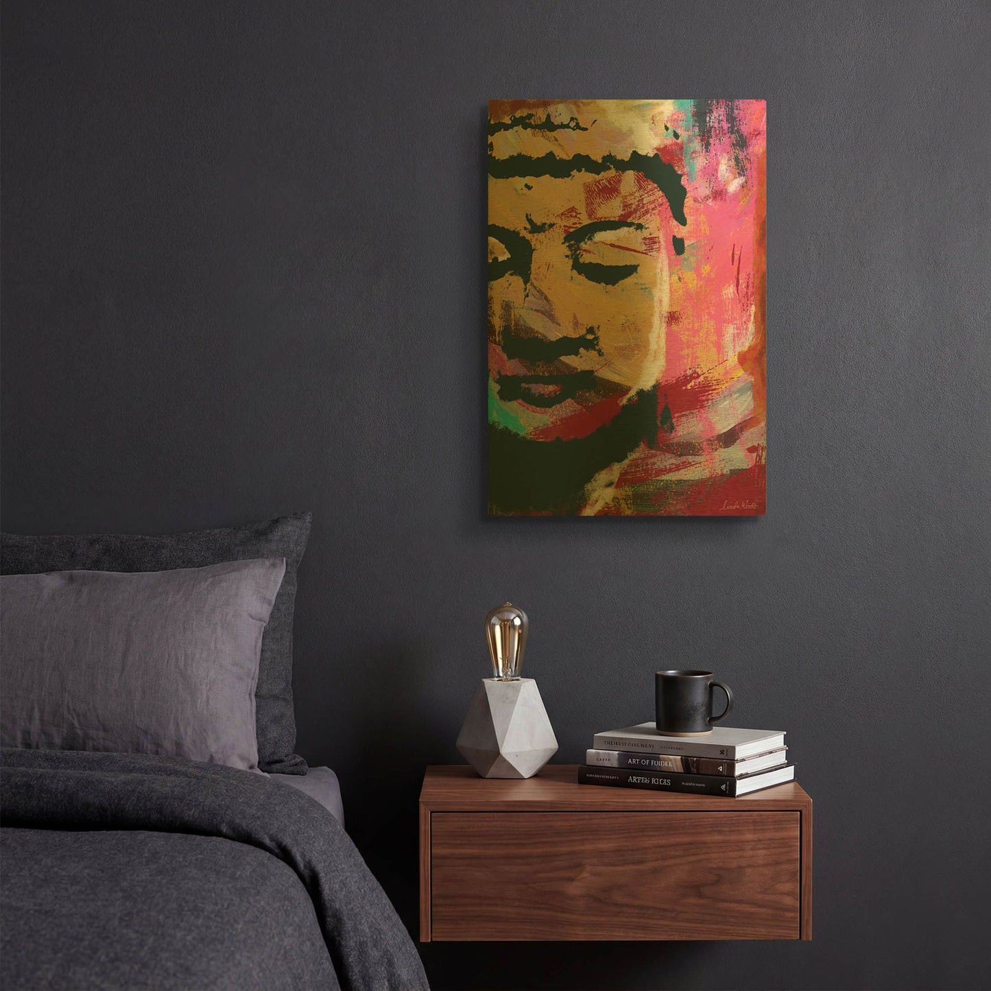 'Painted Buddha III' By Linda Woods Gold Metal Wall Art