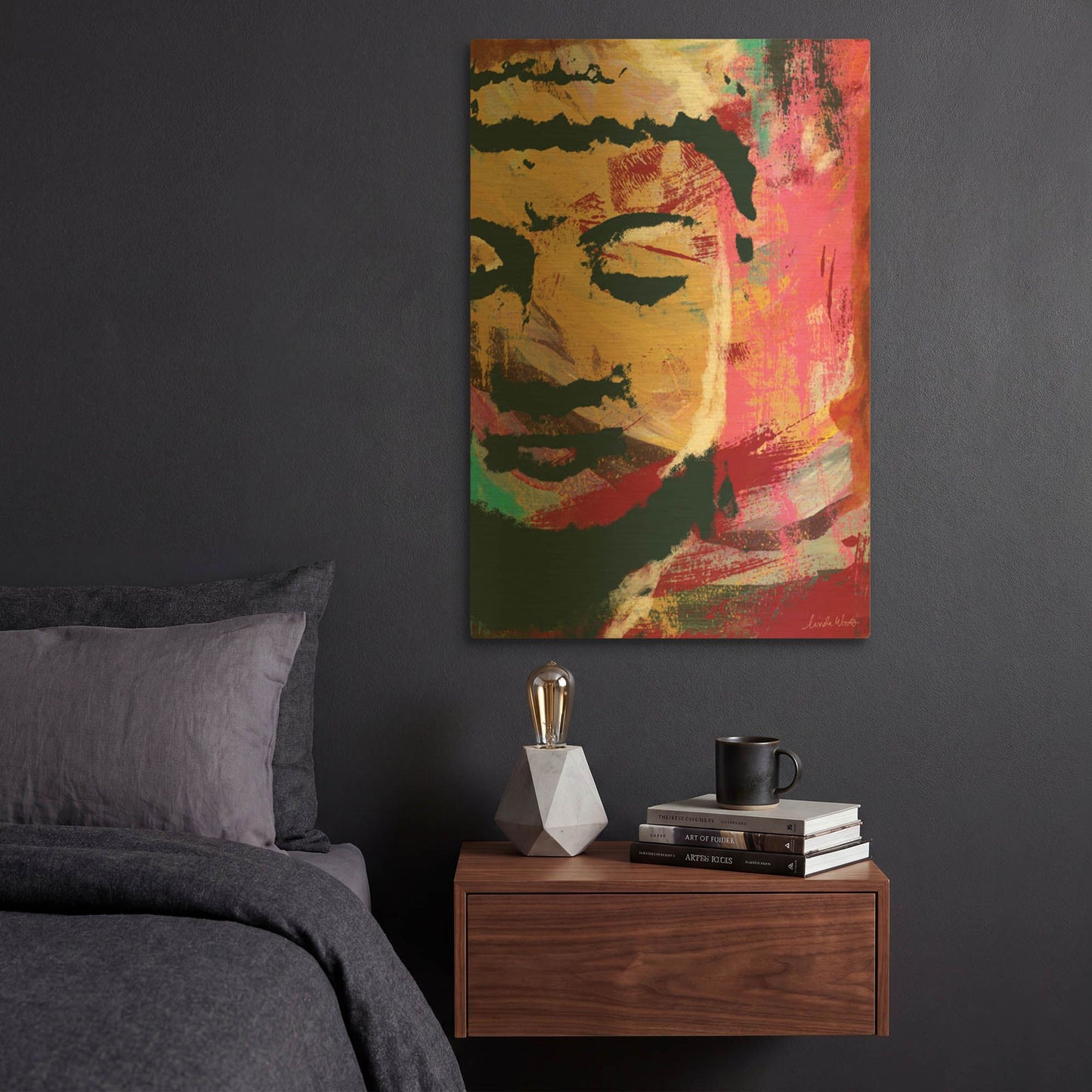'Painted Buddha III' By Linda Woods Gold Metal Wall Art