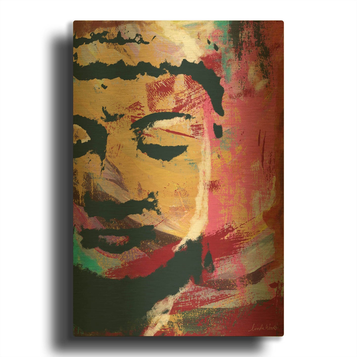 'Painted Buddha III' By Linda Woods Gold Metal Wall Art