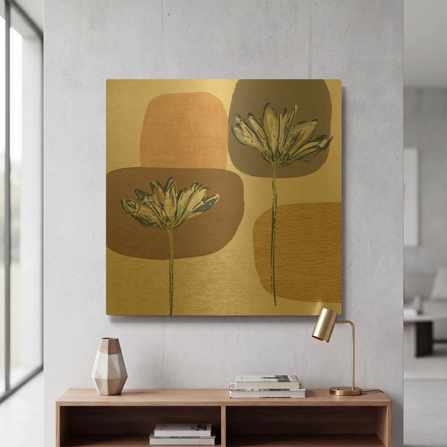 'Soft Floral I' By Linda Woods Gold Metal Wall Art