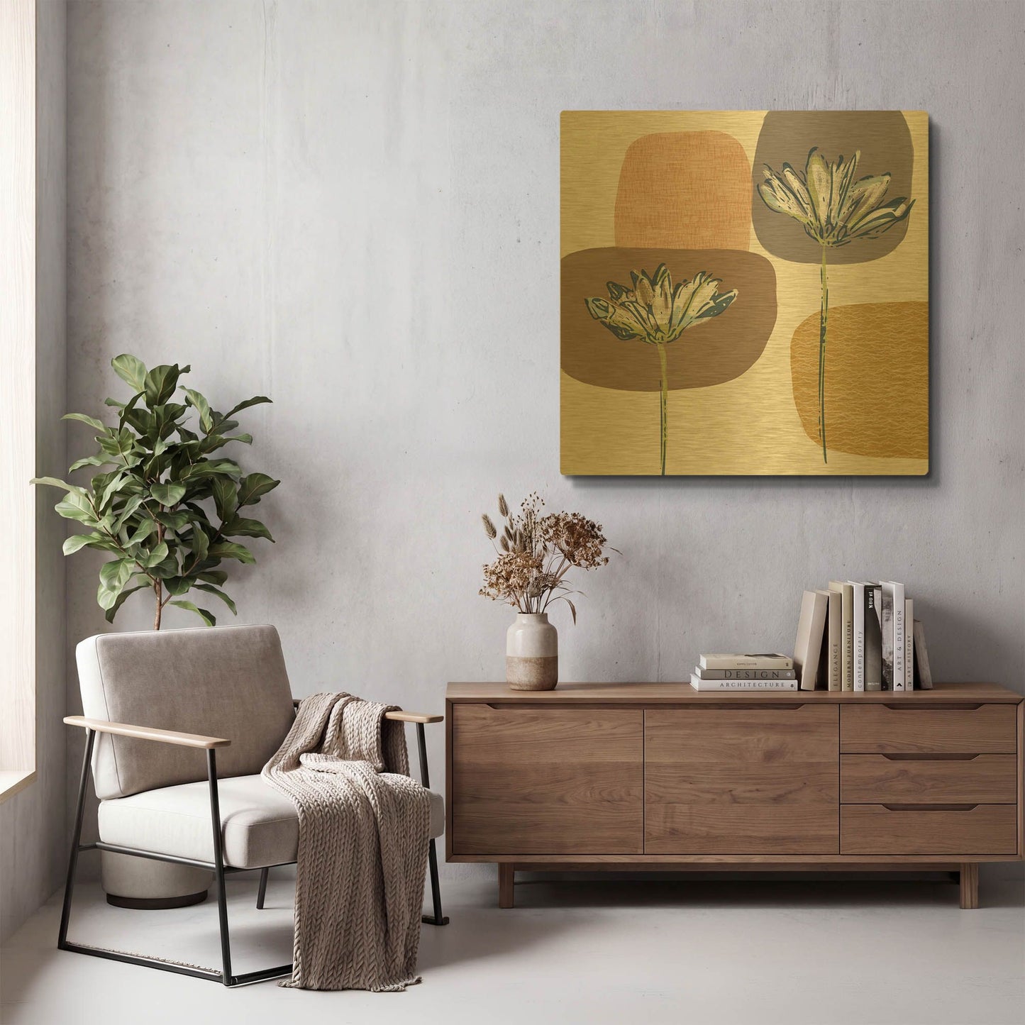 'Soft Floral I' By Linda Woods Gold Metal Wall Art