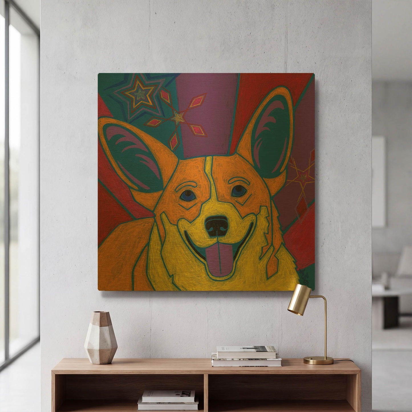 'Joyful Corgi' By Angela Bond Gold Metal Wall Art