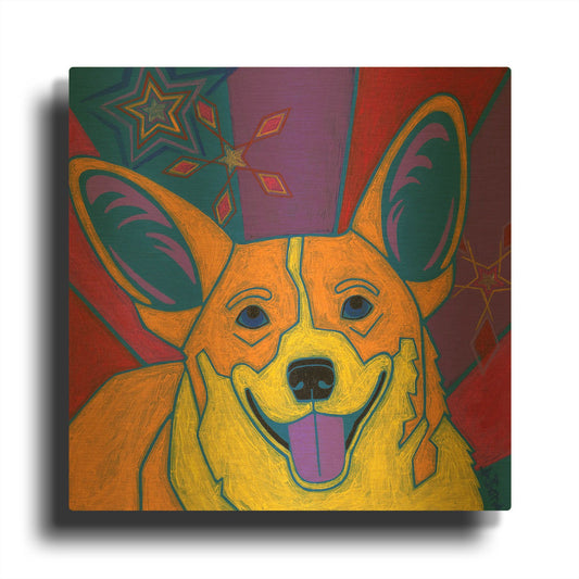 'Joyful Corgi' By Angela Bond Gold Metal Wall Art