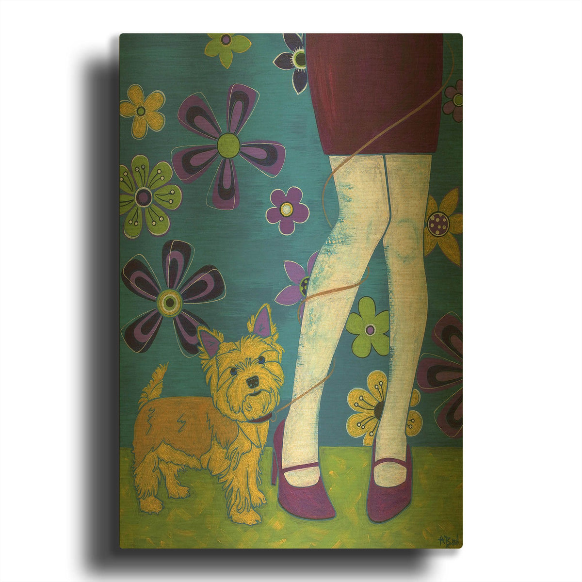 'The Yorkie Fandango' By Angela Bond Gold Metal Wall Art