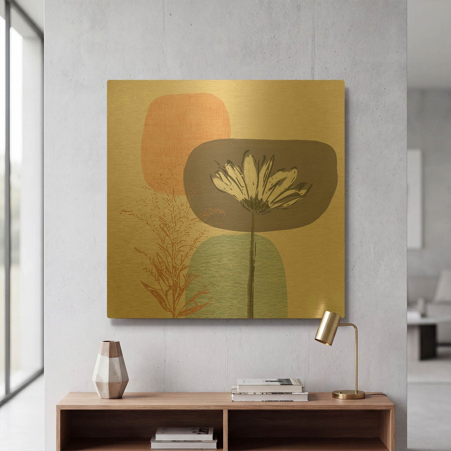 'Soft Floral II' By Linda Woods Gold Metal Wall Art