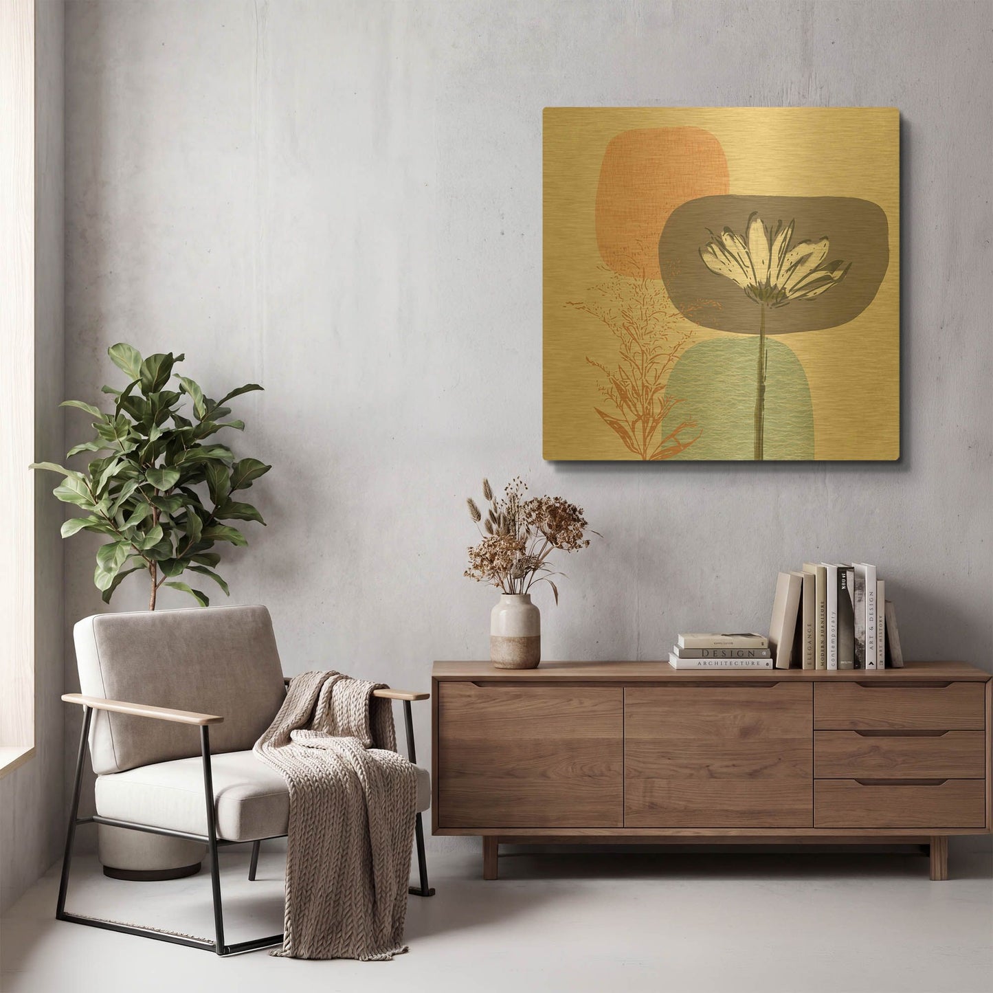 'Soft Floral II' By Linda Woods Gold Metal Wall Art