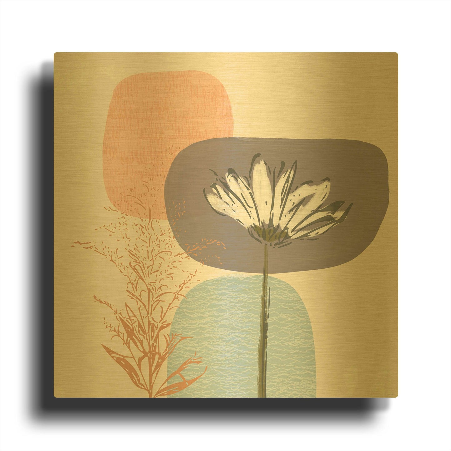 'Soft Floral II' By Linda Woods Gold Metal Wall Art