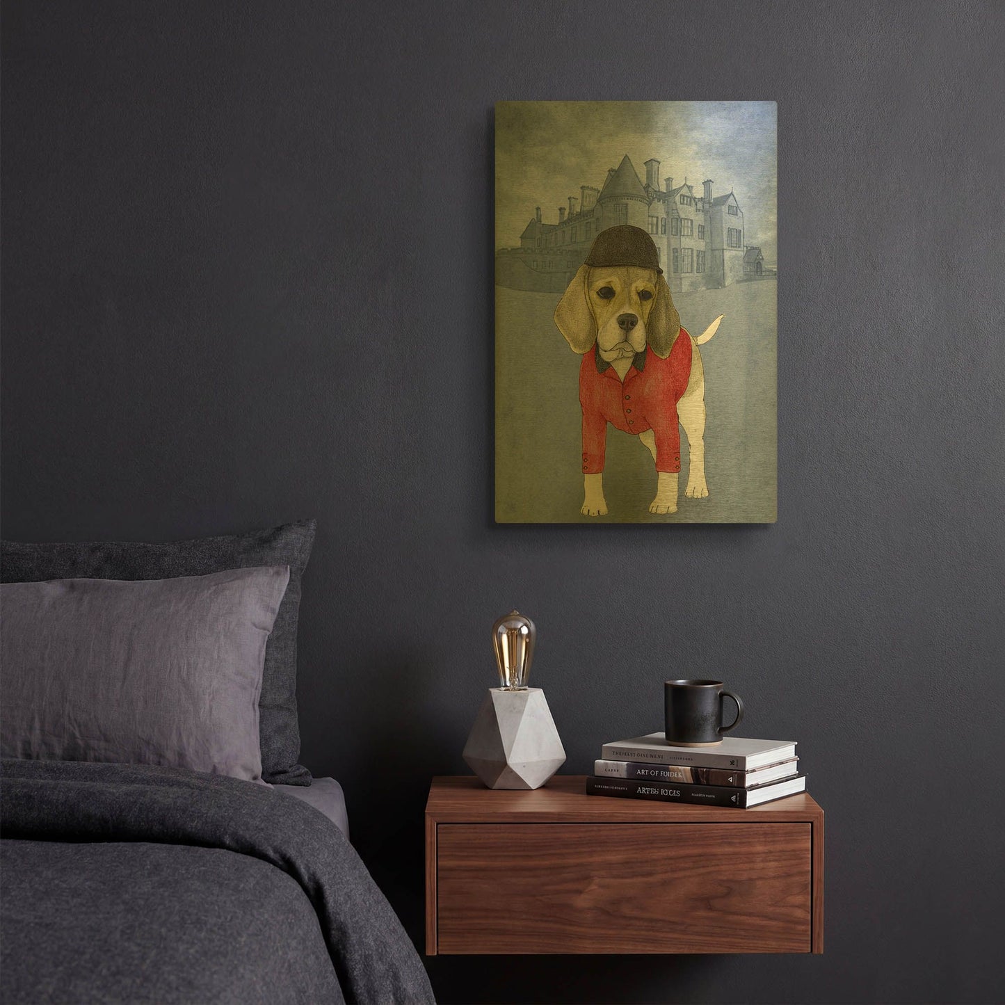 'Beagle with Beaulieu Palace' By Barruf Gold Metal Wall Art