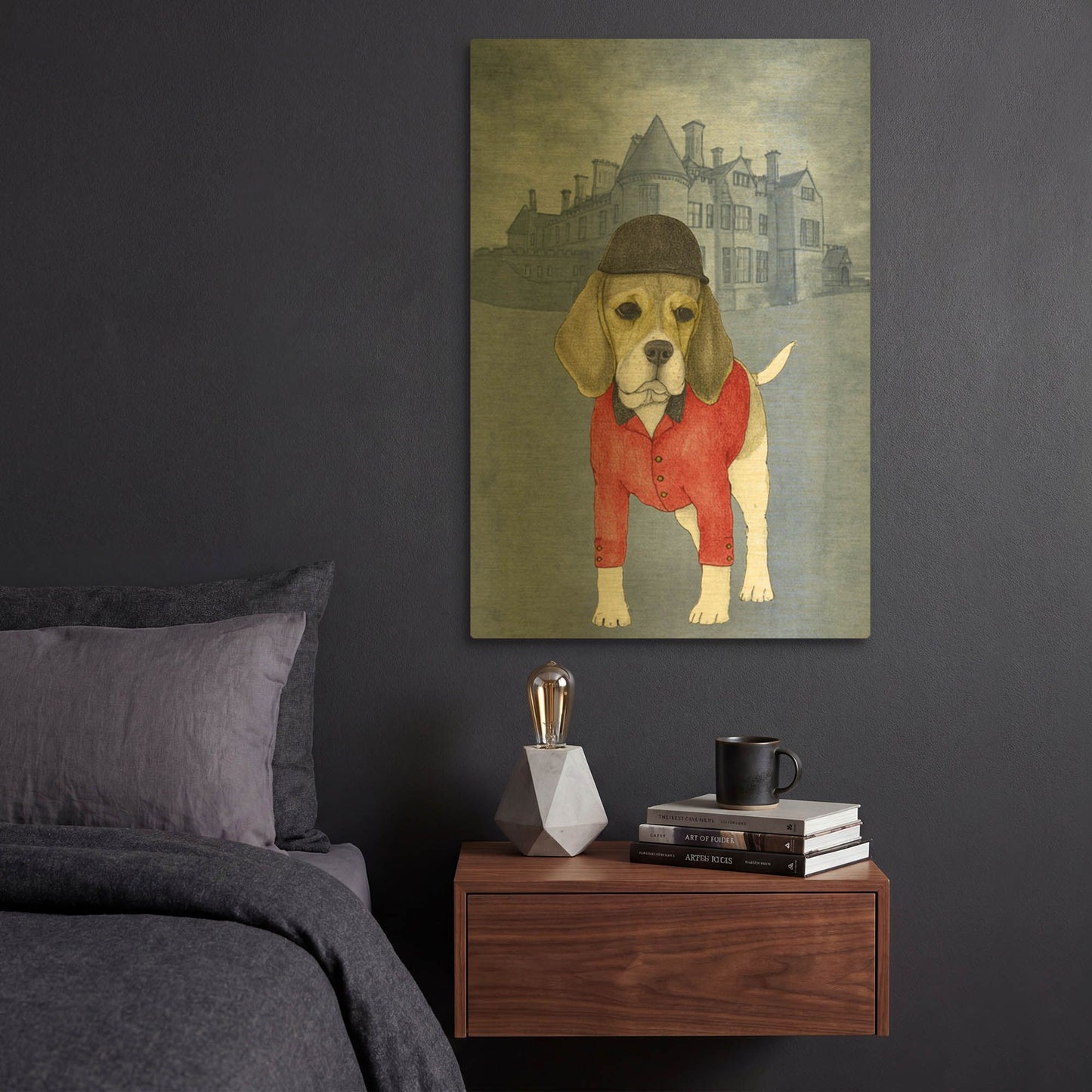 'Beagle with Beaulieu Palace' By Barruf Gold Metal Wall Art