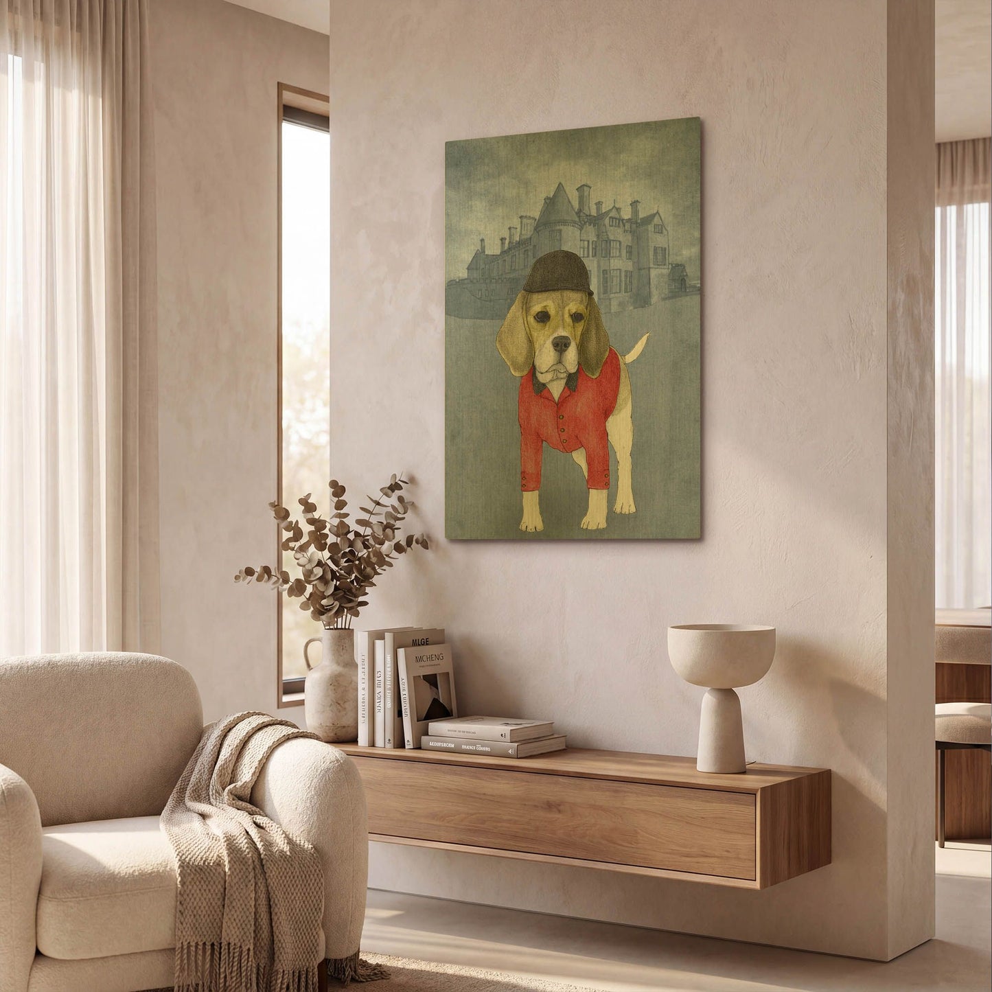 'Beagle with Beaulieu Palace' By Barruf Gold Metal Wall Art