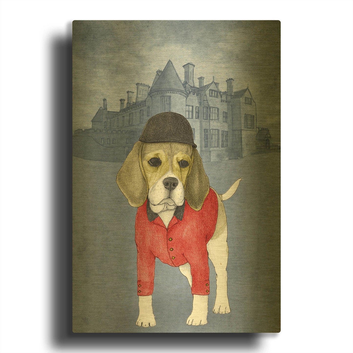 'Beagle with Beaulieu Palace' By Barruf Gold Metal Wall Art