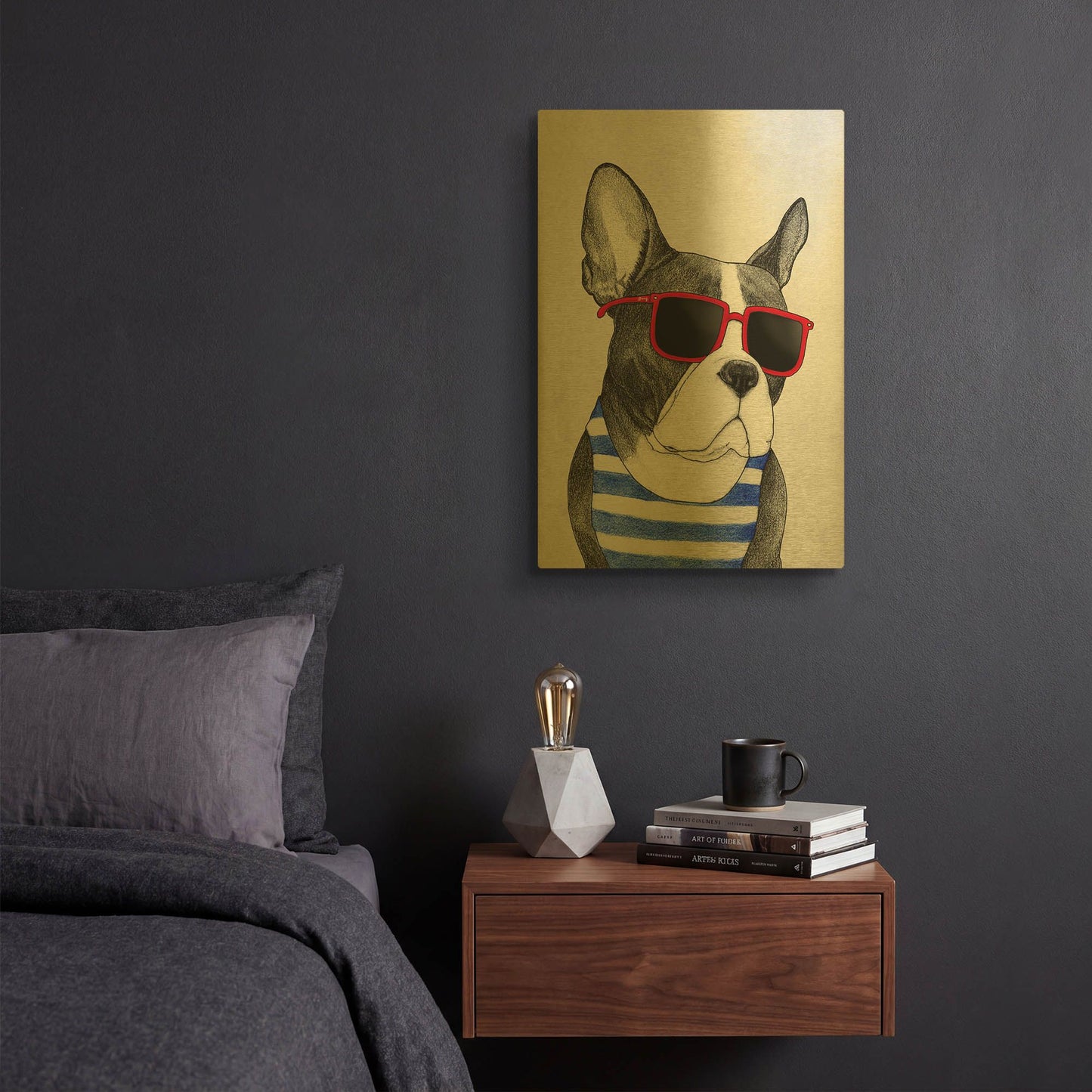 'Frenchie Summer Style' By Barruf Gold Metal Wall Art