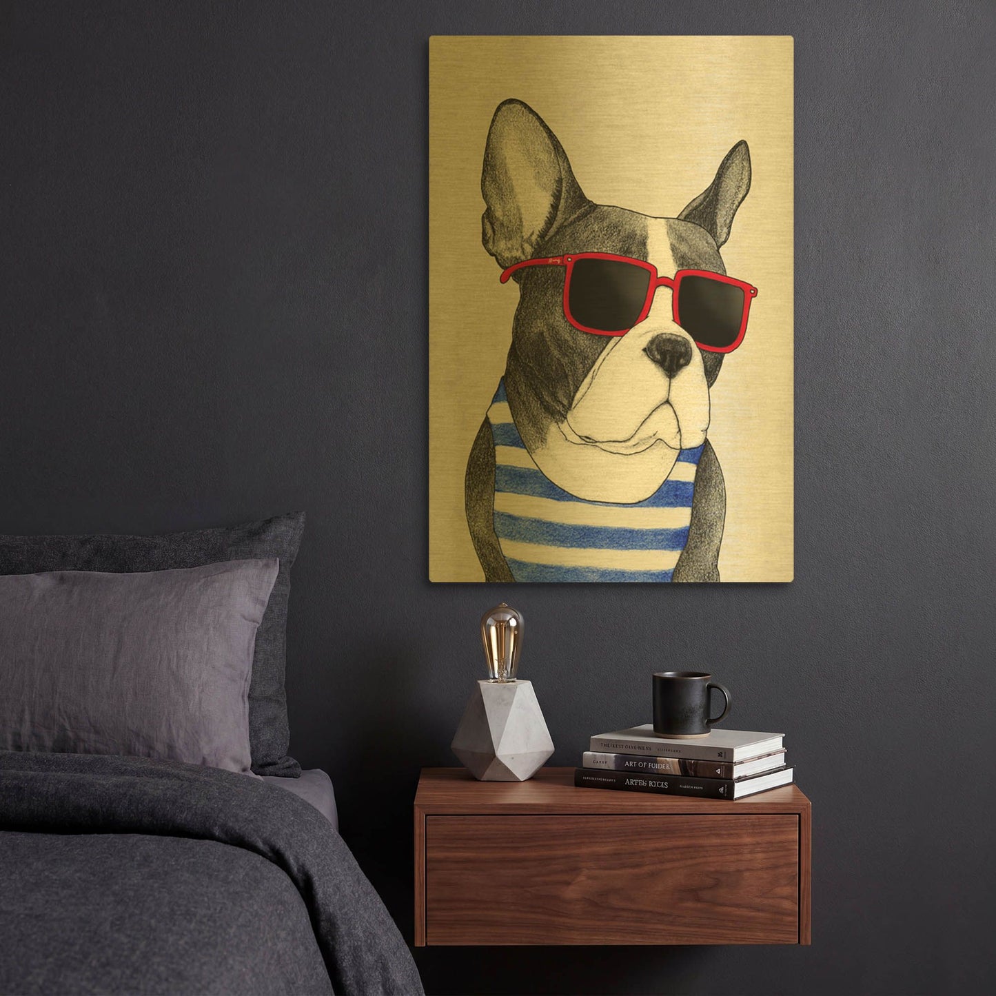 'Frenchie Summer Style' By Barruf Gold Metal Wall Art