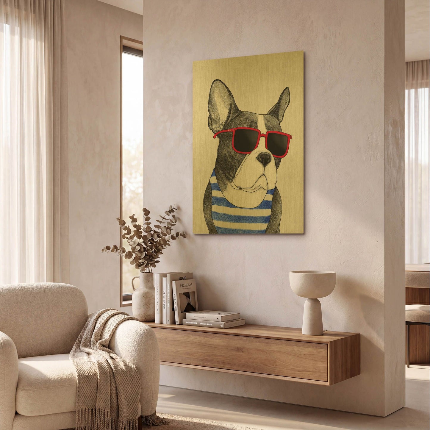 'Frenchie Summer Style' By Barruf Gold Metal Wall Art