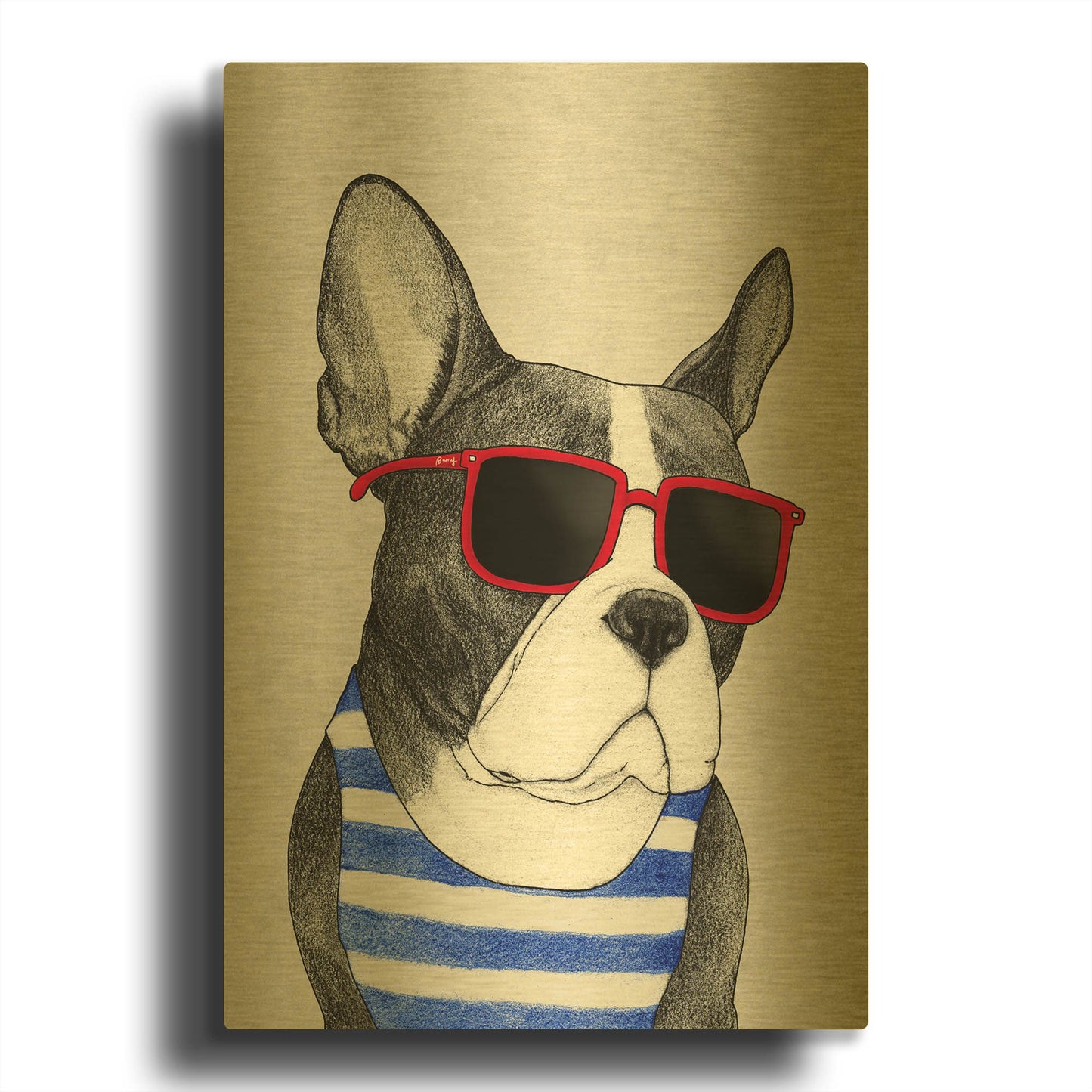 'Frenchie Summer Style' By Barruf Gold Metal Wall Art