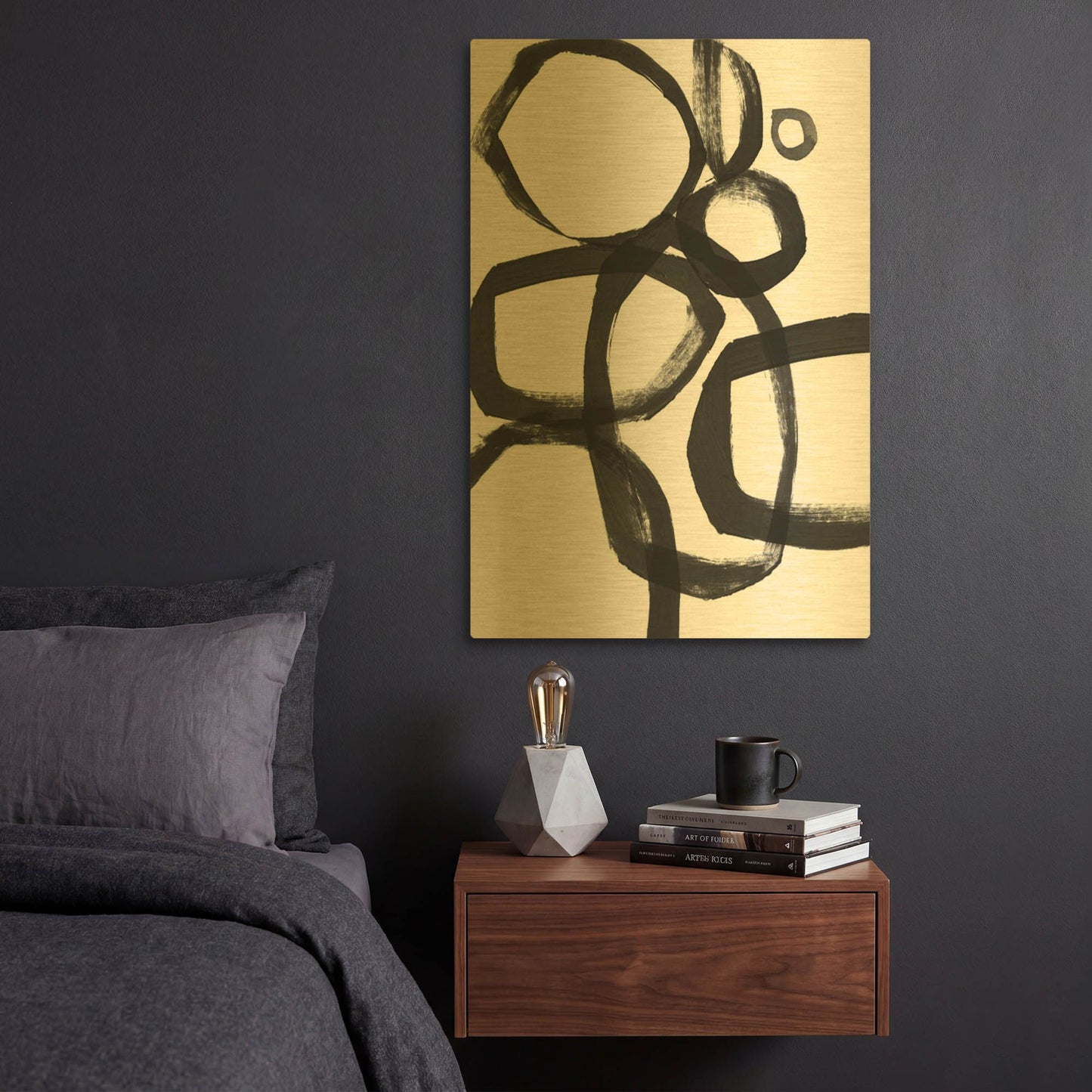 'Brushstroke Circles II' By Linda Woods Gold Metal Wall Art