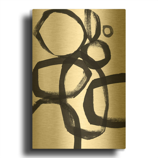 'Brushstroke Circles II' By Linda Woods Gold Metal Wall Art