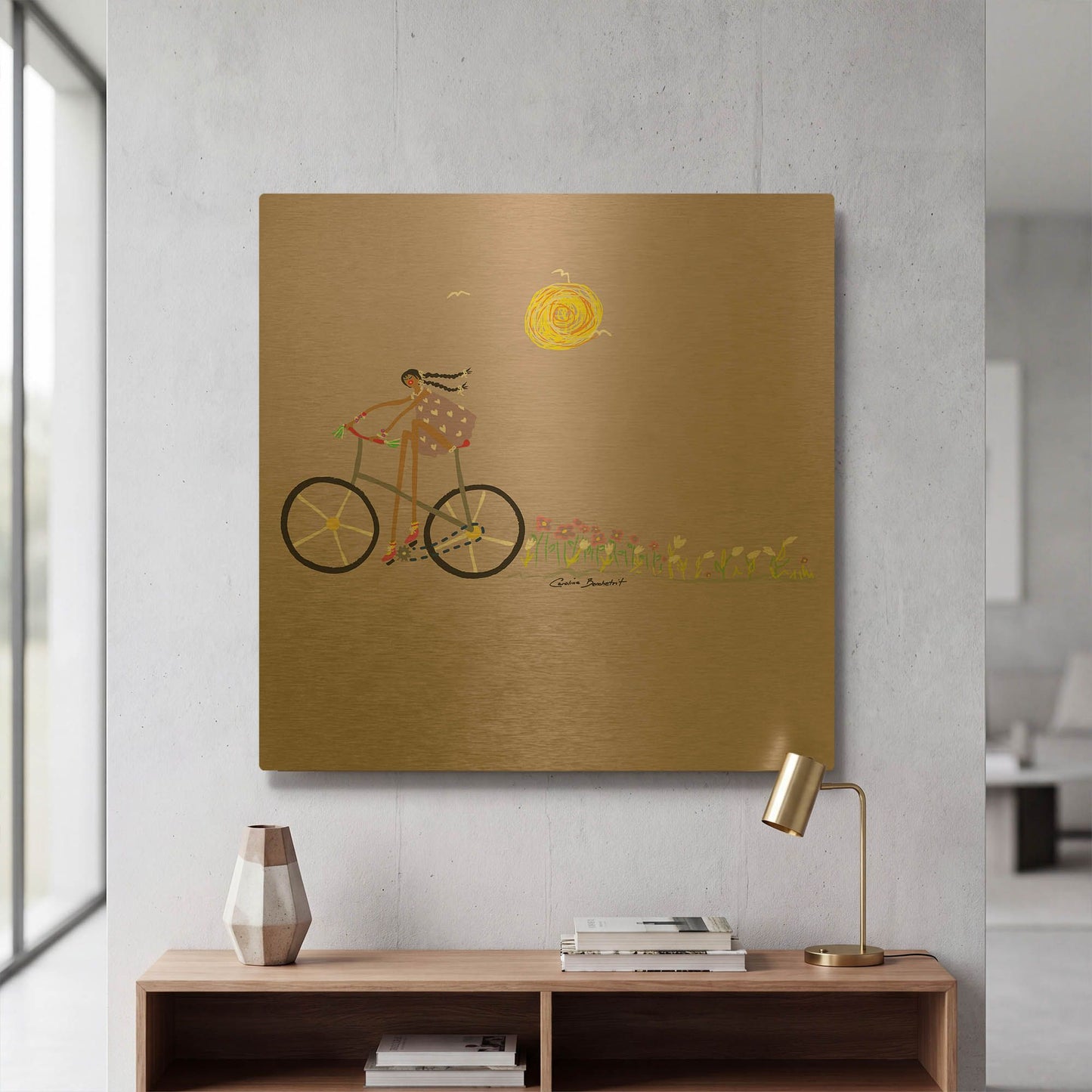 'Tour de Girls 2' By Caroline Benchétrit Gold Metal Wall Art