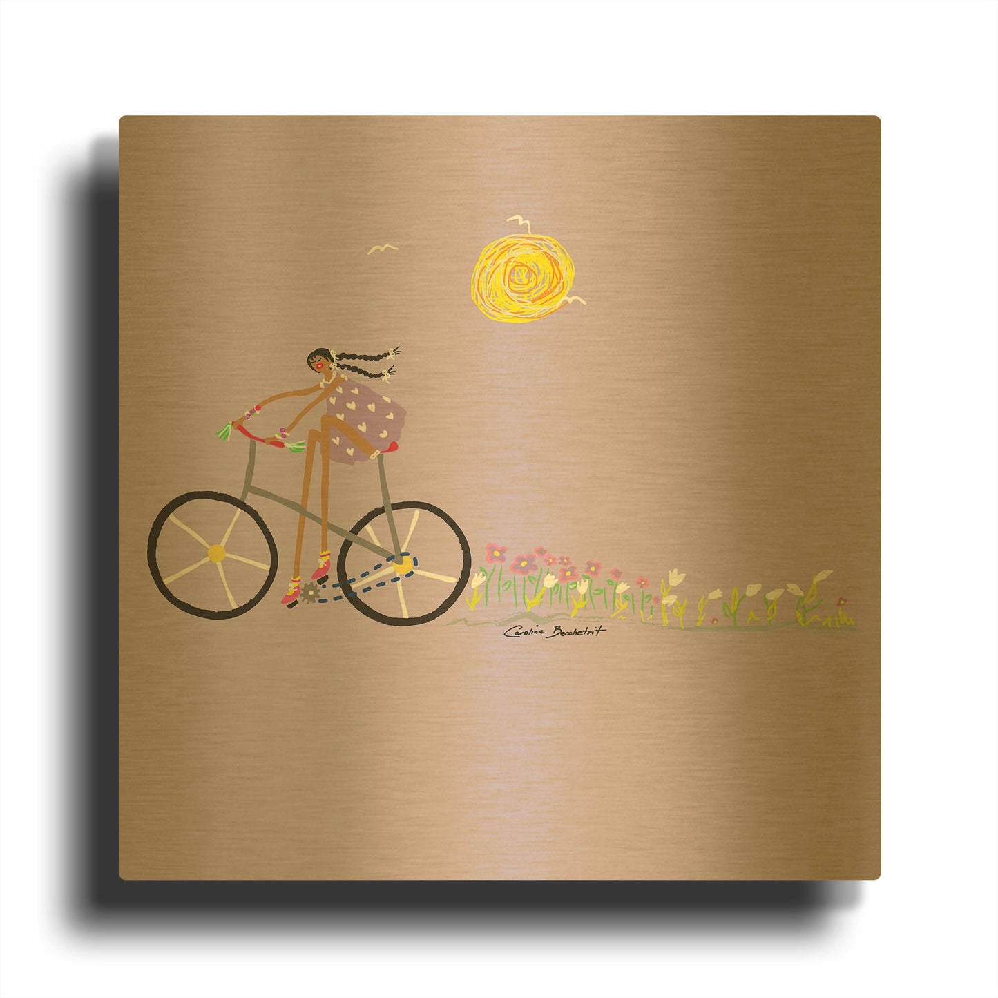 'Tour de Girls 2' By Caroline Benchétrit Gold Metal Wall Art