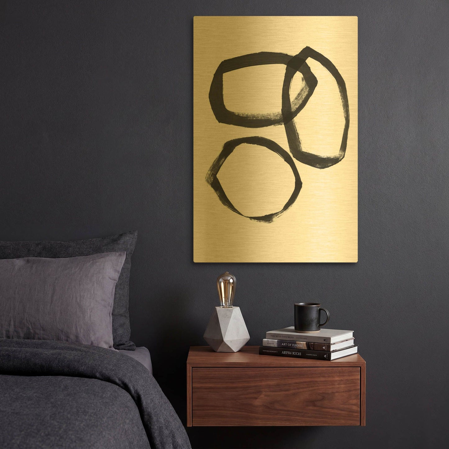 'Brushstroke Circles III' By Linda Woods Gold Metal Wall Art
