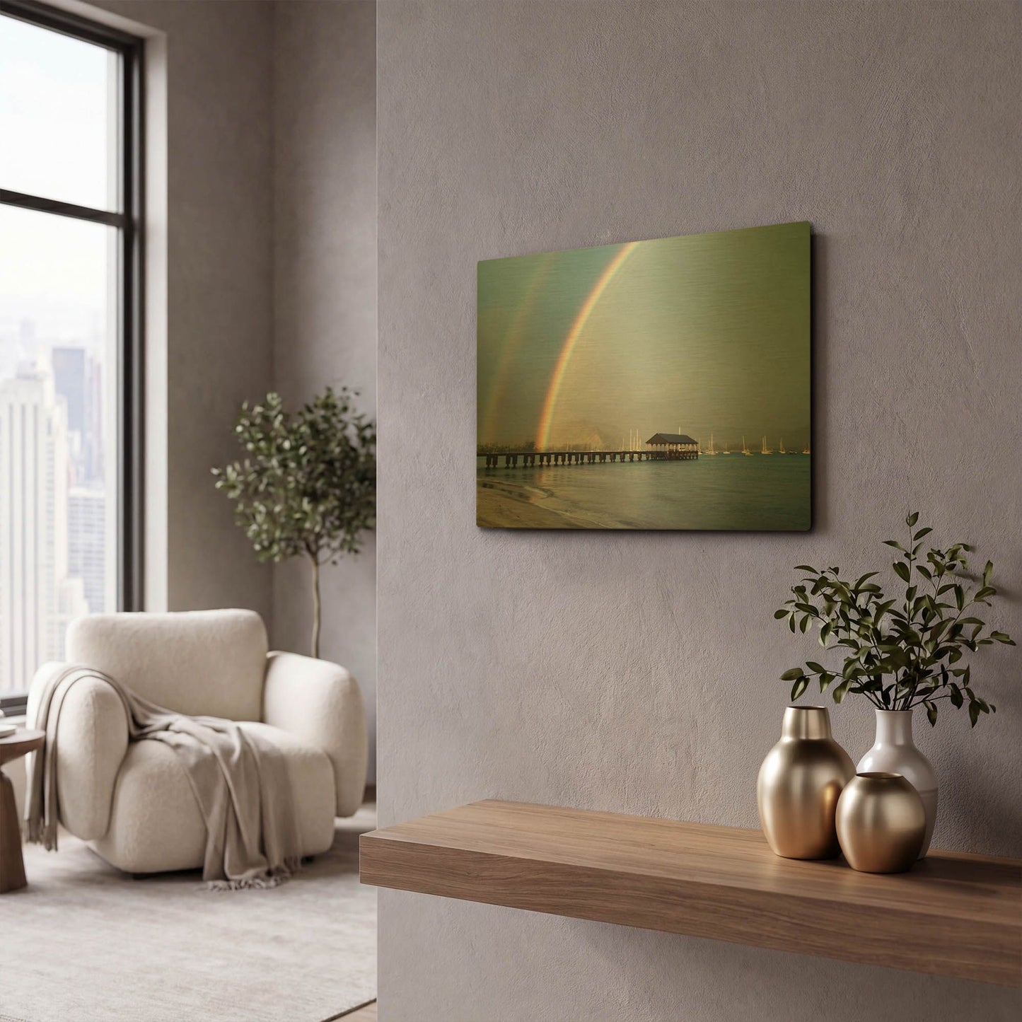 'Rainbows at Hanalei' By Daniel Burt Gold Metal Wall Art