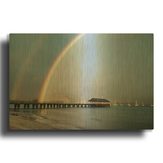 'Rainbows at Hanalei' By Daniel Burt Gold Metal Wall Art