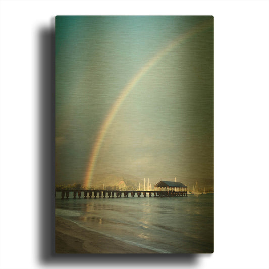 'Rainbows at Hanalei II' By Daniel Burt Gold Metal Wall Art