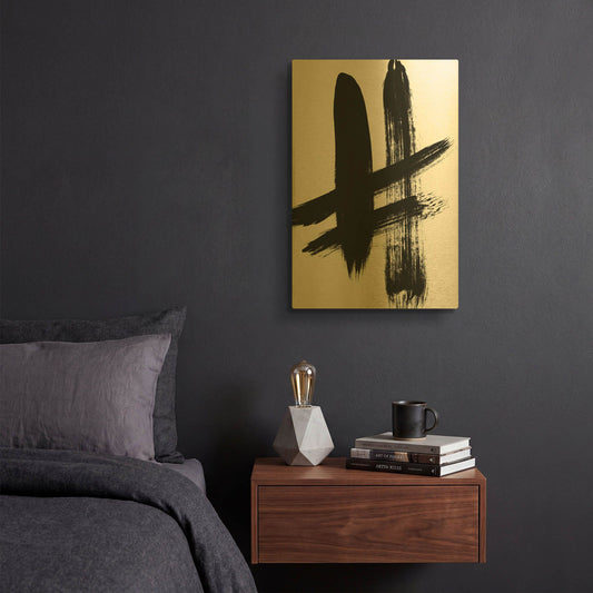 'Brushstrokes V' By Linda Woods Gold Metal Wall Art