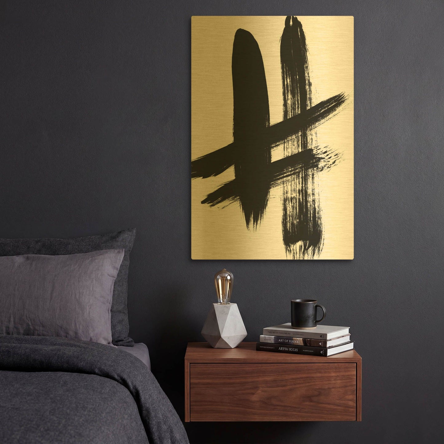 'Brushstrokes V' By Linda Woods Gold Metal Wall Art