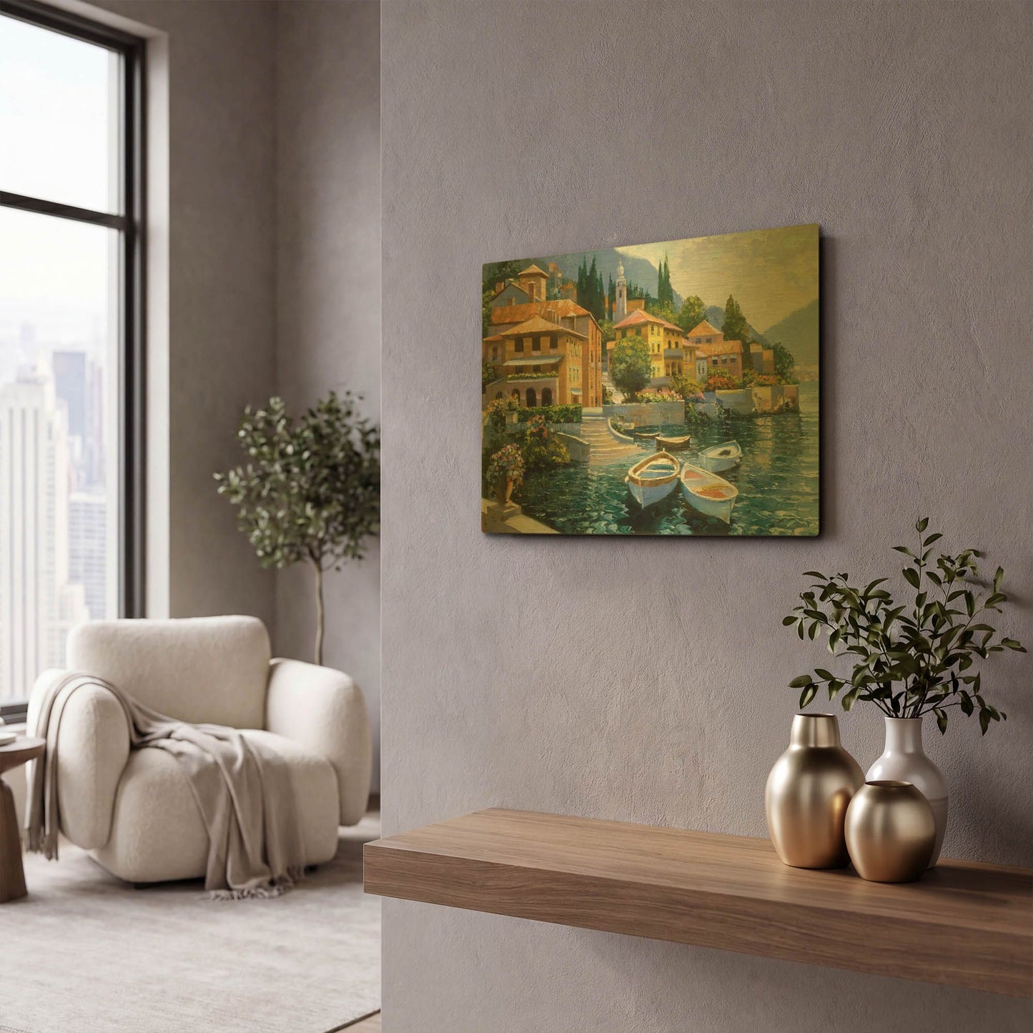 'Lake Como Landing' By Howard Behrens Gold Metal Wall Art