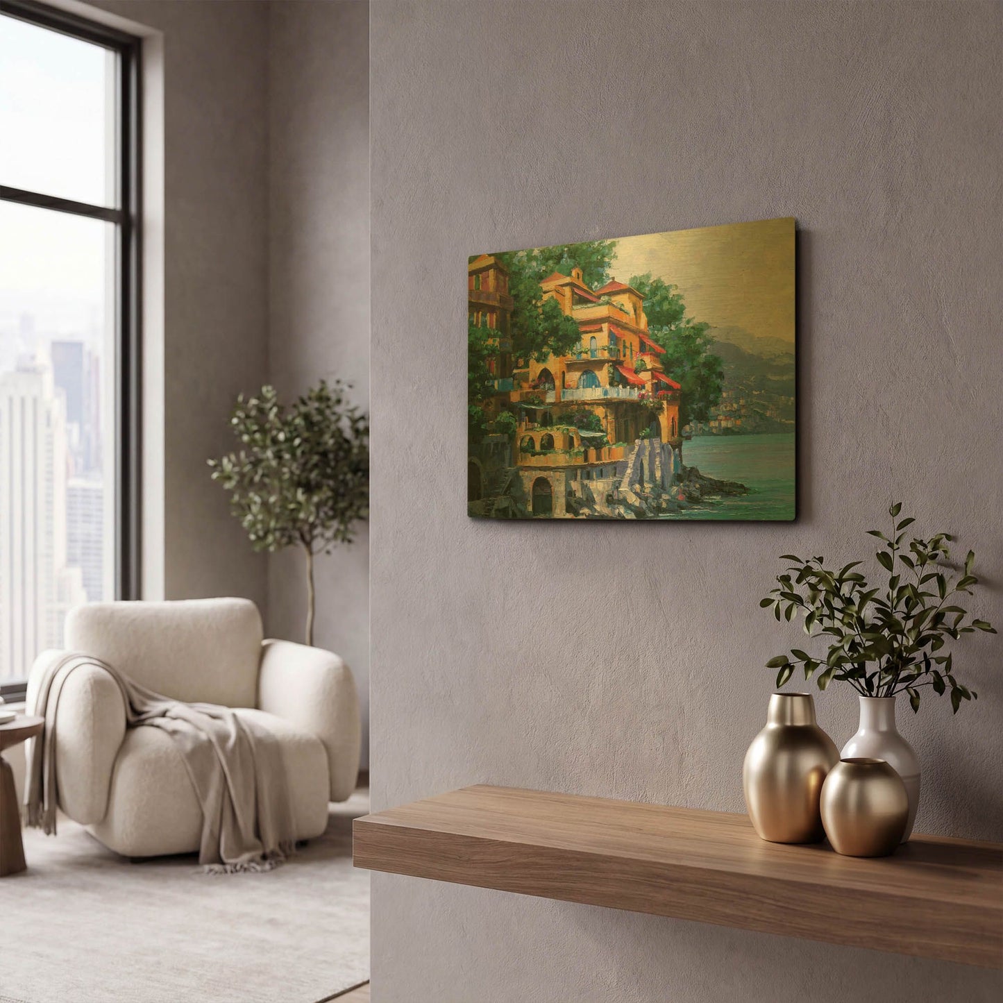 'Portofino Villa' By Howard Behrens Gold Metal Wall Art