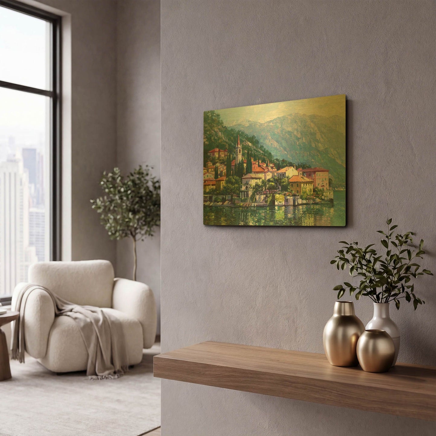 'Reflections of Lake Como' By Howard Behrens Gold Metal Wall Art