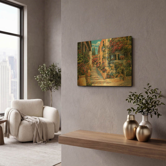 'Riviera Stairs' By Howard Behrens Gold Metal Wall Art